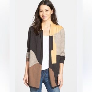 NIC + ZOE Parker Cardigan Sweater PP Petite $144 NWT Color Block Brown Yellow
